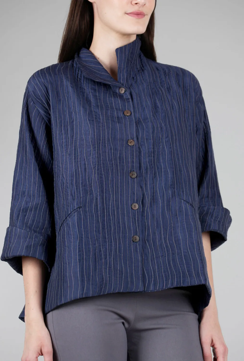 Best Evie Lou Wave Stitch Silk Jacket, Navy