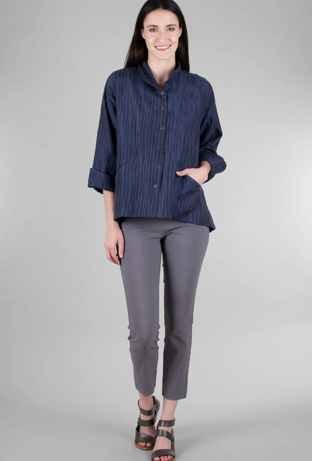 Best Evie Lou Wave Stitch Silk Jacket, Navy